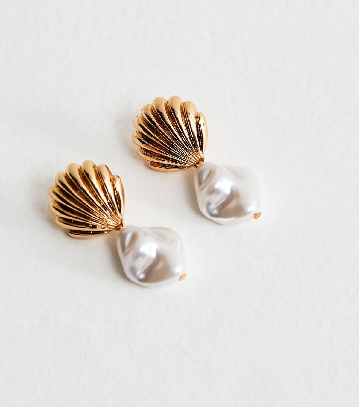 New Look Gold Tone Faux Pearl Shell Drop Earrings New Look