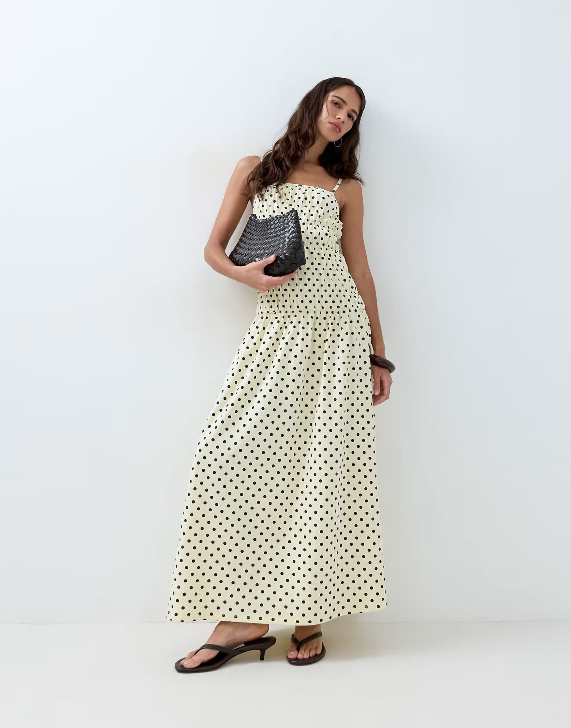 ASOS ASOS DESIGN ruched waist maxi dress in yellow spot