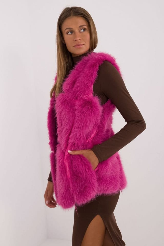 Love Lace Love Lace Women's Faux Fur Slip Pocket Vest for Everyday Wear in Fuchsia - 2