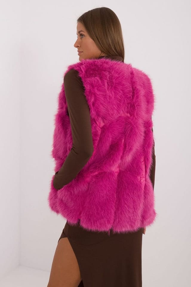 Love Lace Love Lace Women's Faux Fur Slip Pocket Vest for Everyday Wear in Fuchsia - 3