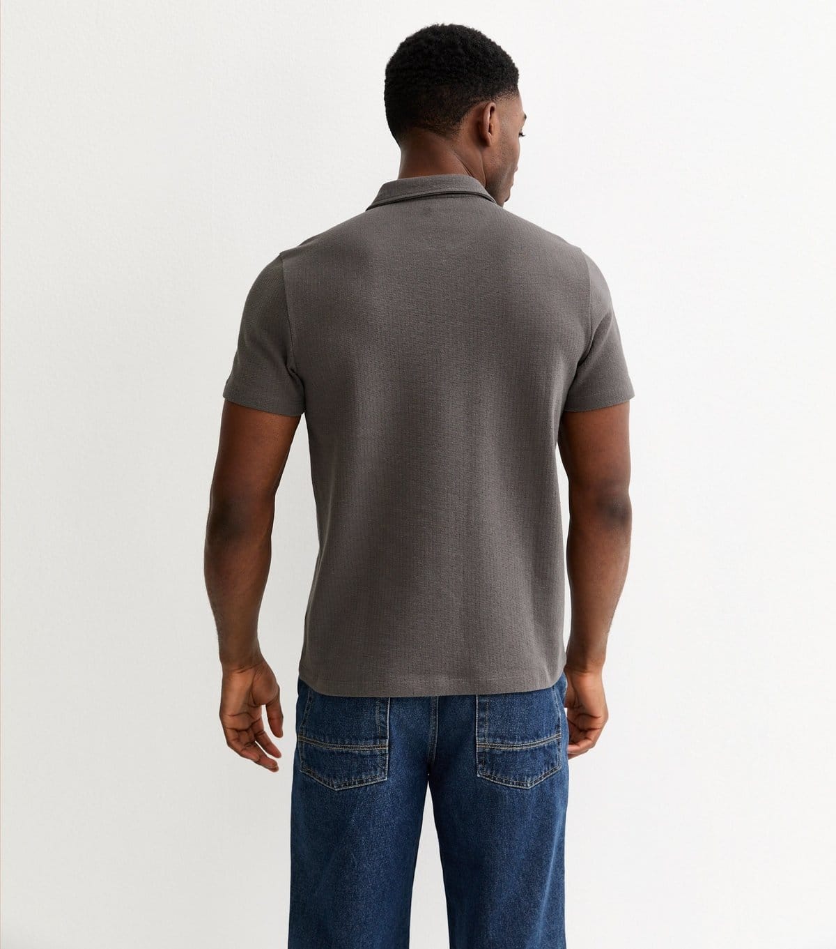 New Look Men's Dark Grey Regular Textured Quarter Zop Polo Shirt New Look - 4