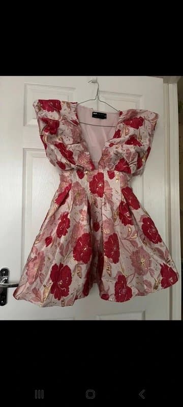 ASOS Asos luxe floral jacquard bubble plunge dress in pink floral