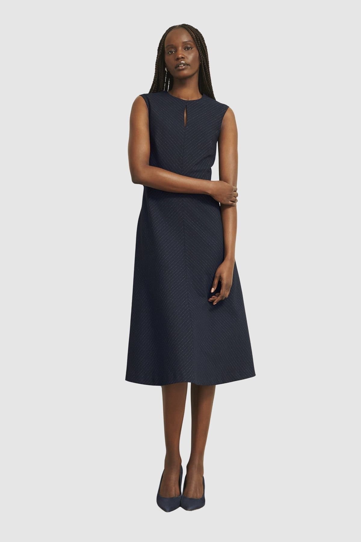 Hobbs London Hobbs London Women's Katelena Keyhole Midi Dress in Dark Navy