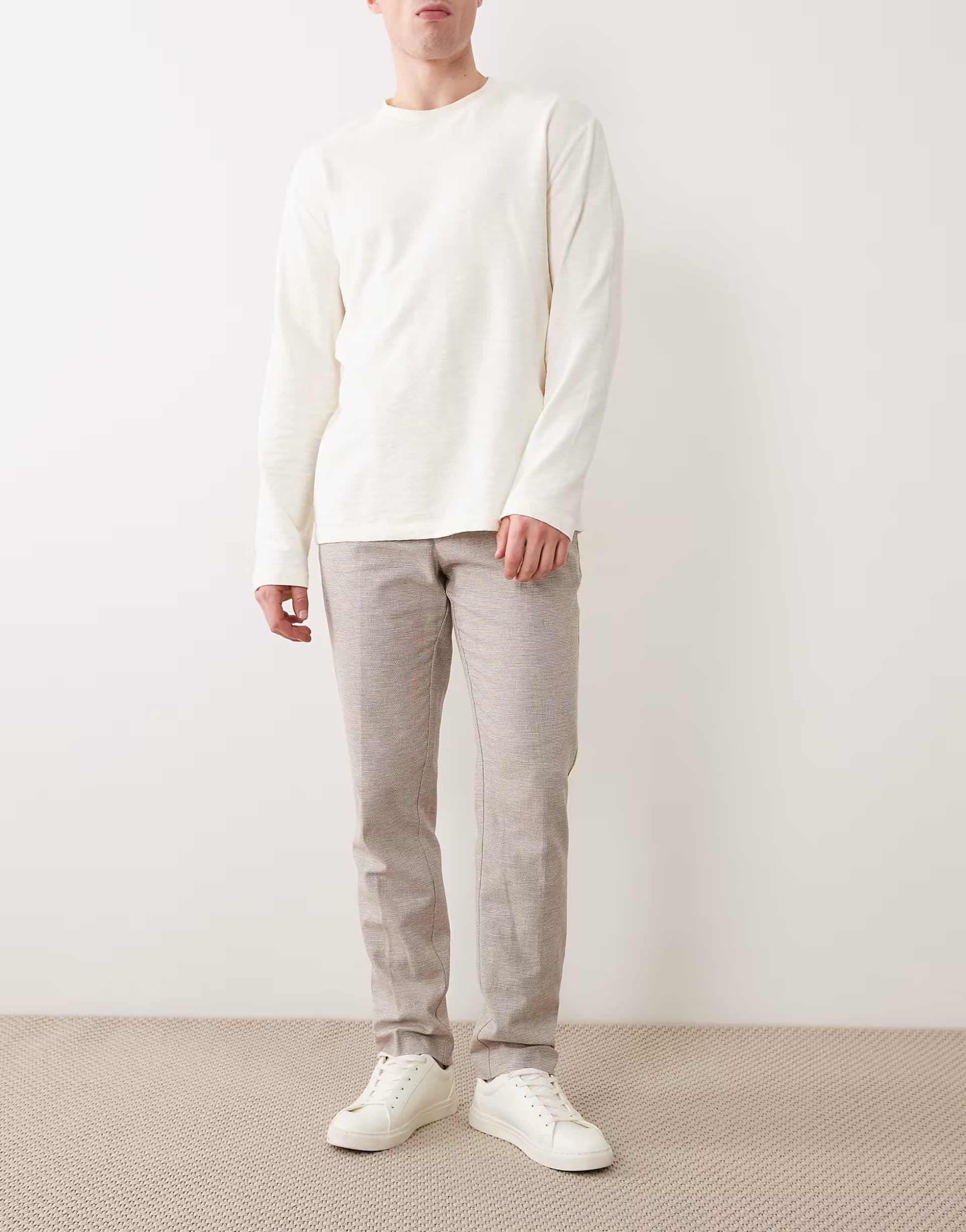 ASOS ASOS DESIGN linen rich slim smart trousers in beige microtexture