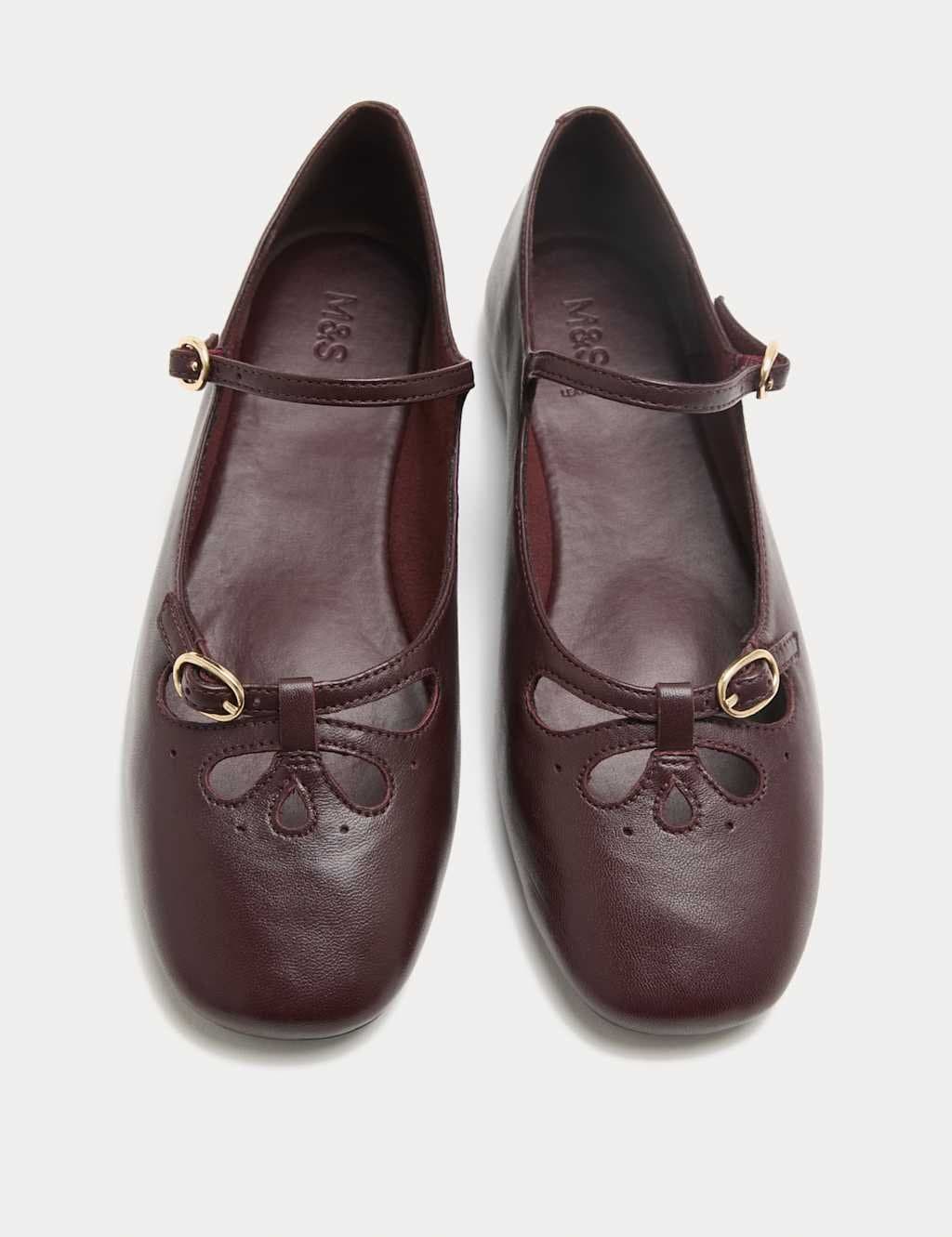 Marks & Spencer M&S Leather Cut Out Mary Jane Ballet Pumps Burgundy