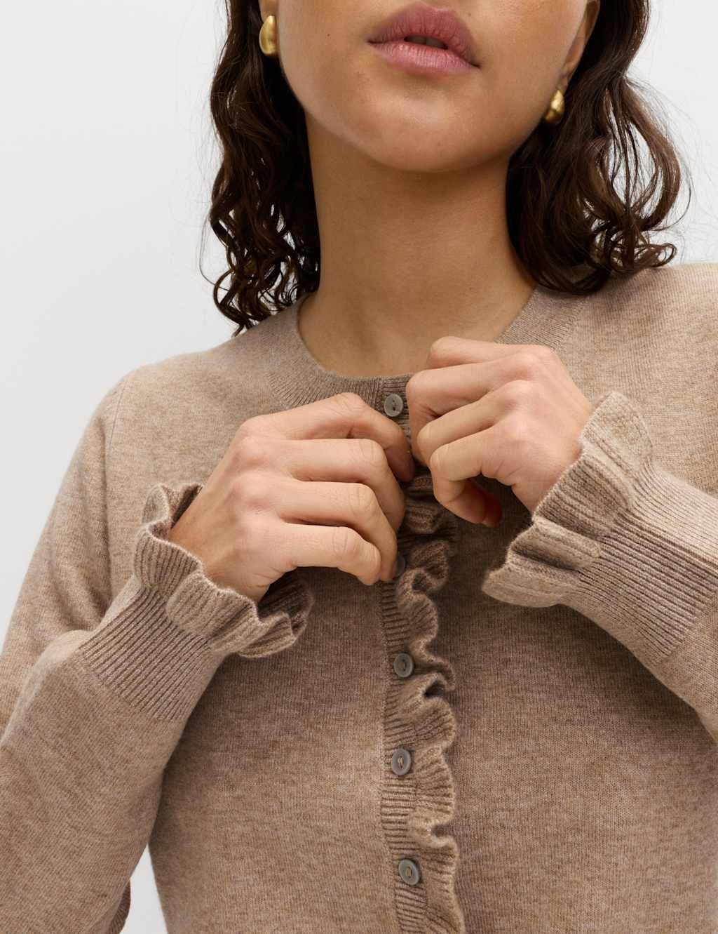 Marks & Spencer M&S Air-Yarn Ruffle Slim Fit Cardigan Cappuccino