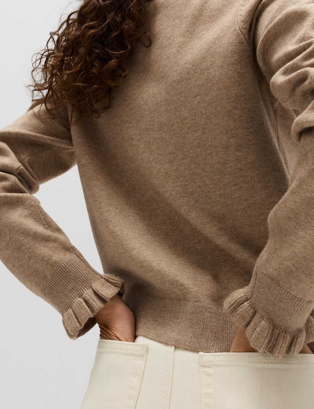 Marks & Spencer M&S Air-Yarn Ruffle Slim Fit Cardigan Cappuccino - 3