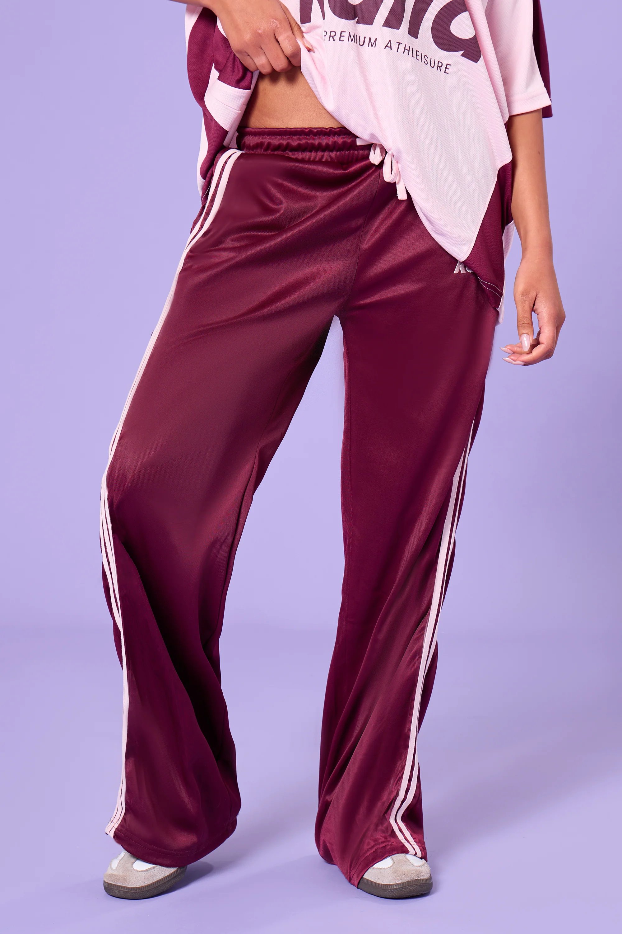 Kaiia Kaiia Side Stripe Tricot Joggers Burgundy & Pink - 3