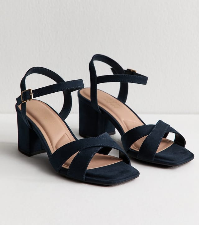 New Look Women's Wide Fit Navy Block Heel Cross Strap Sandals Vegan New Look - 2