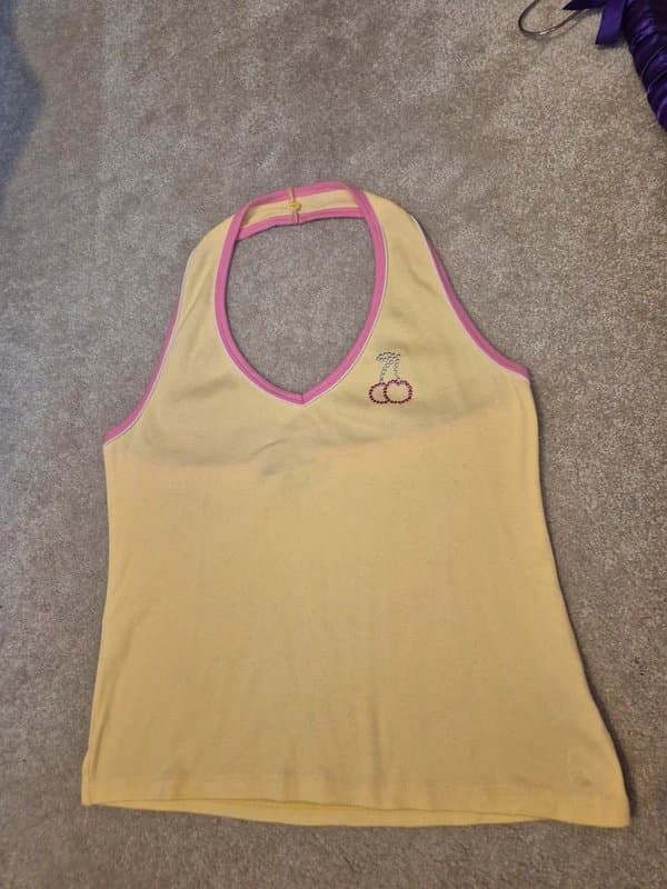 New Look Lemon & Pink with Cherry halter T-Shirt (Size 10-12)