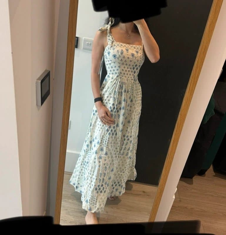 Patrons Of Peace Cream & Blue Floral Cotton Midaxi Dress – BNWT | Summer / Holiday / Occasion