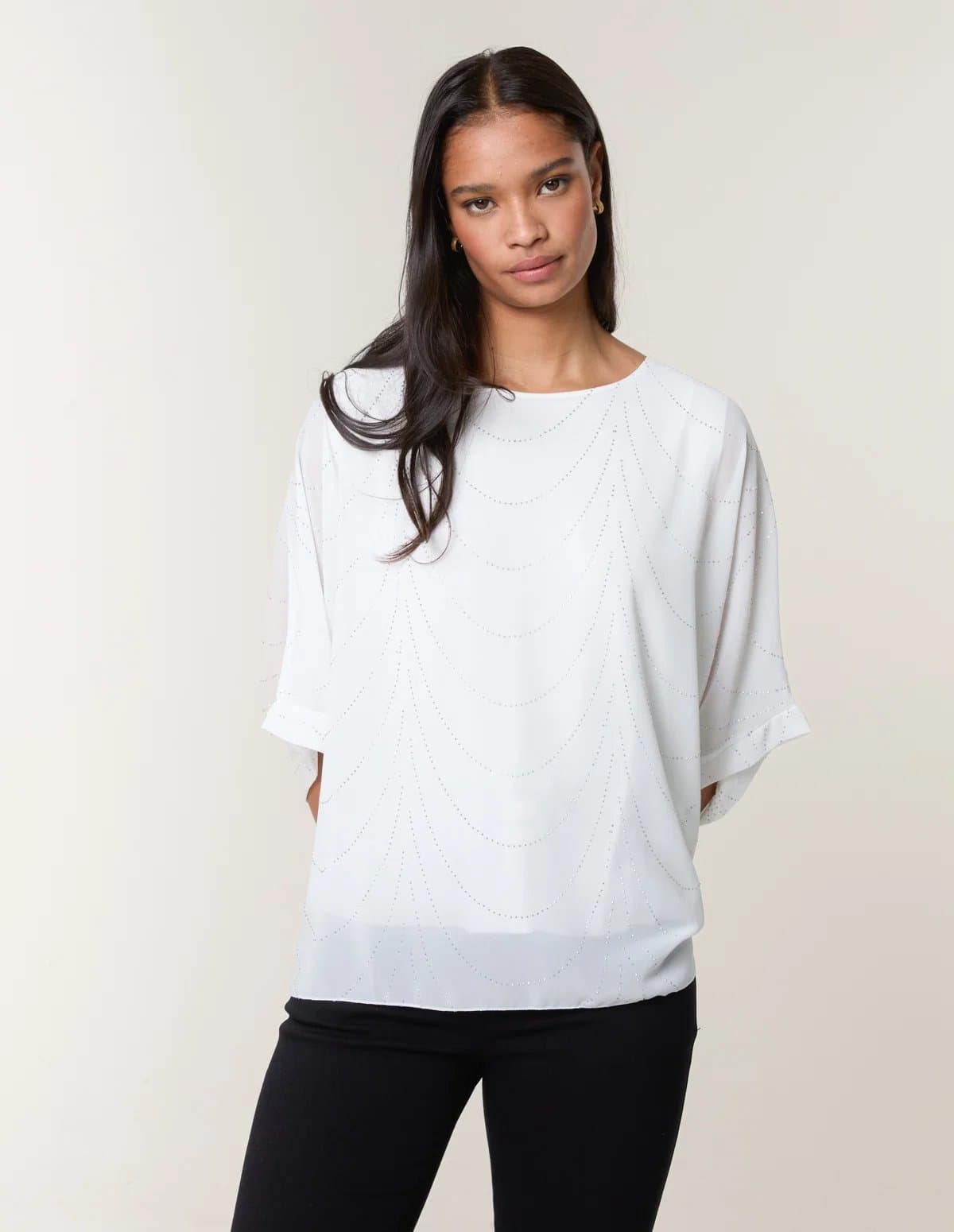 Blue Vanilla Studded Wave Chiffon Kaftan Top