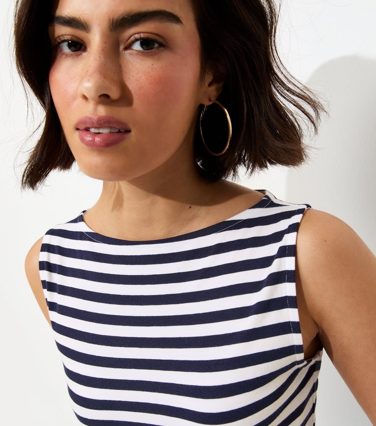 New Look Women's Blue Striped Cotton Rich Slash Neck Vest New Look