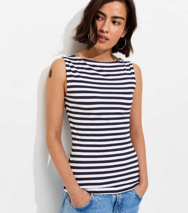 New Look Women's Blue Striped Cotton Rich Slash Neck Vest New Look - 2