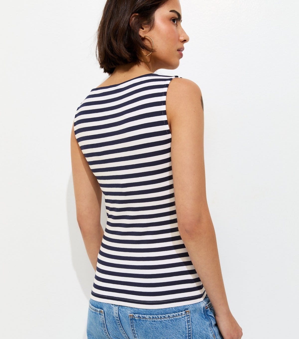New Look Women's Blue Striped Cotton Rich Slash Neck Vest New Look - 4