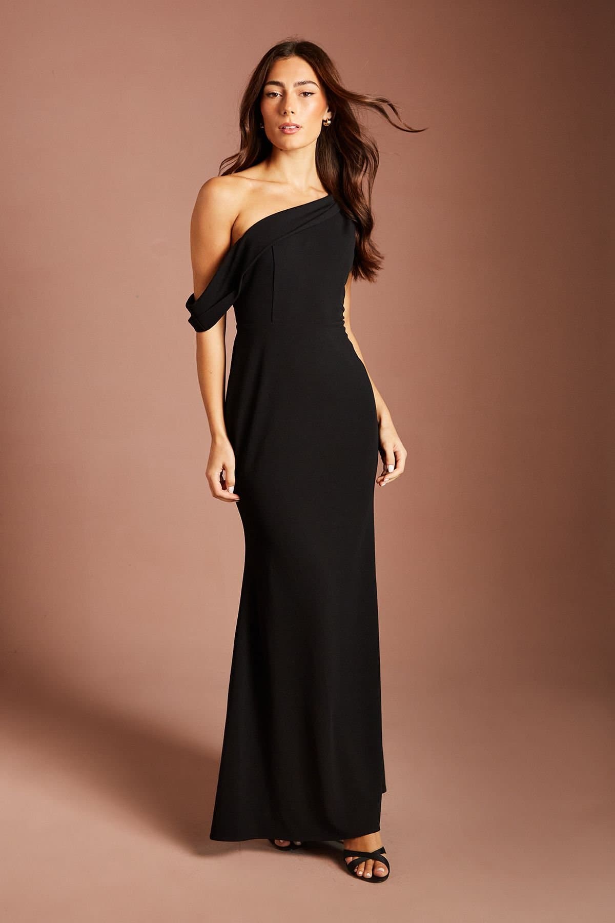Coast Coast Women's Asymmetric Neckline Scuba Crepe Black Tie Dress
