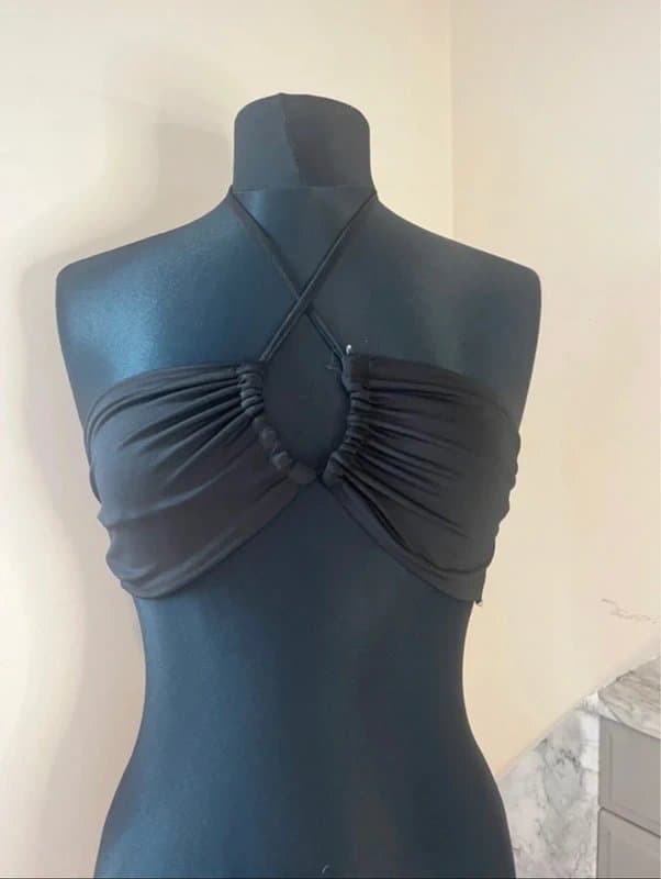 Katch Me Katch Me Black Ruched Tie Wrap Beach Coverup Halterneck Top Size Large New