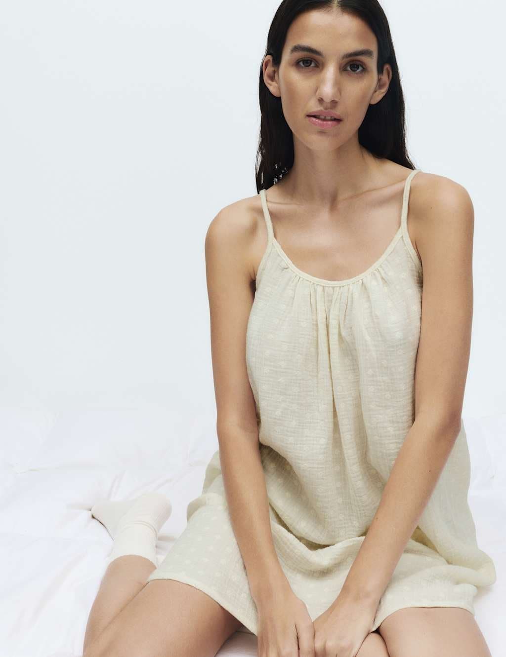 Marks & Spencer M&S Muslin Broderie Short Chemise Yellow