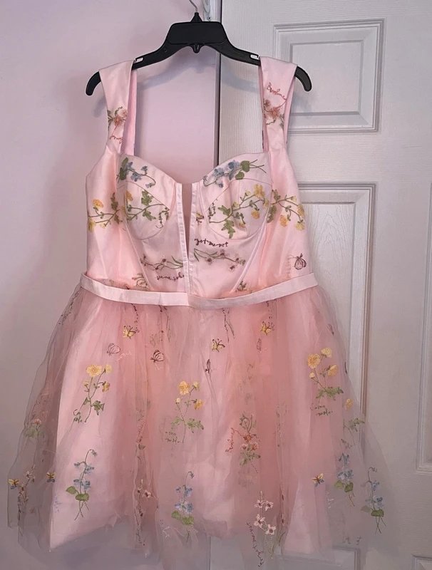 Amazon Pink Embroidered Tulle Prom Dress - 1