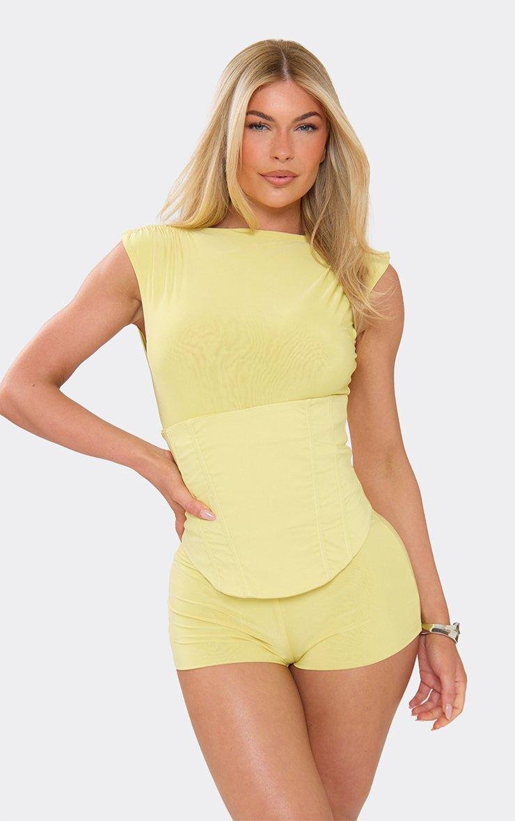 EGO Sleeveless Ruched Corset Detail Playsuit In Yellow, Women's Size UK 6 - 2