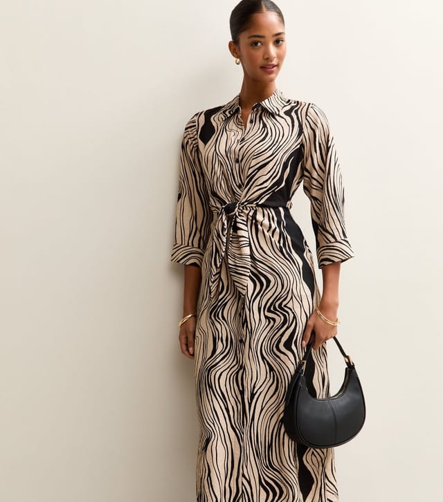 New Look Women's Black Abstract Pattern Midi Shirt Dress New Look - 3