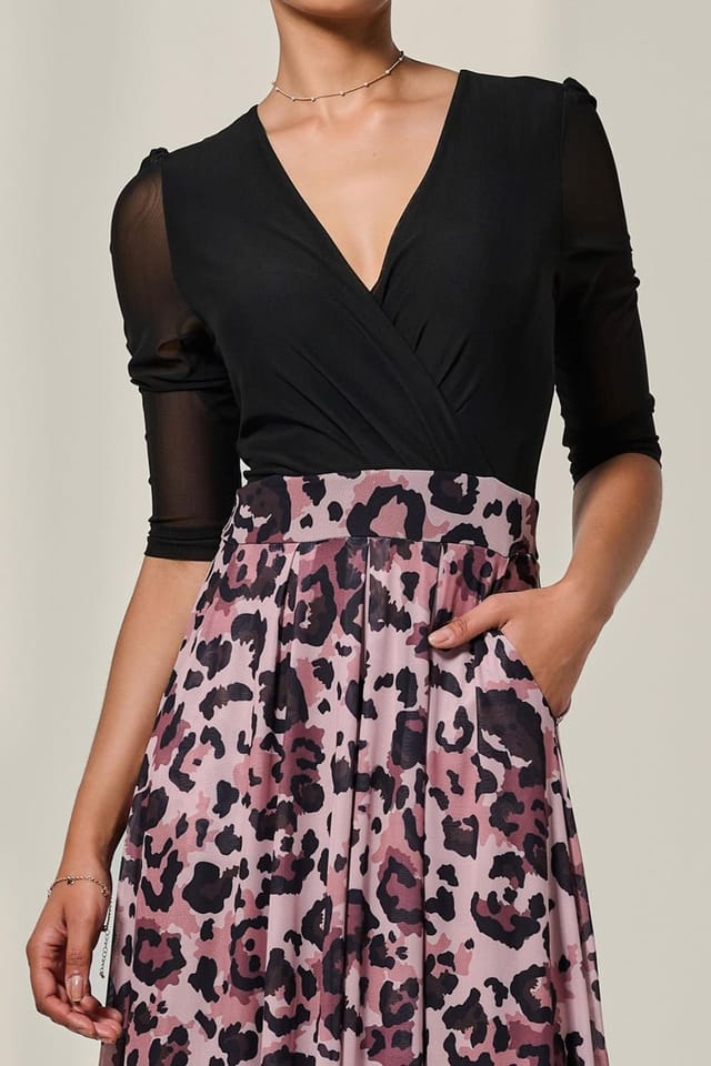 Jolie Moi Jolie Moi Women's Mesh Two Tone Half Sleeve Midi Dress in Pink - 3