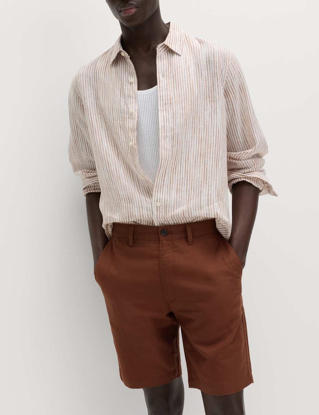 M&S Linen Blend Chino Shorts Conker