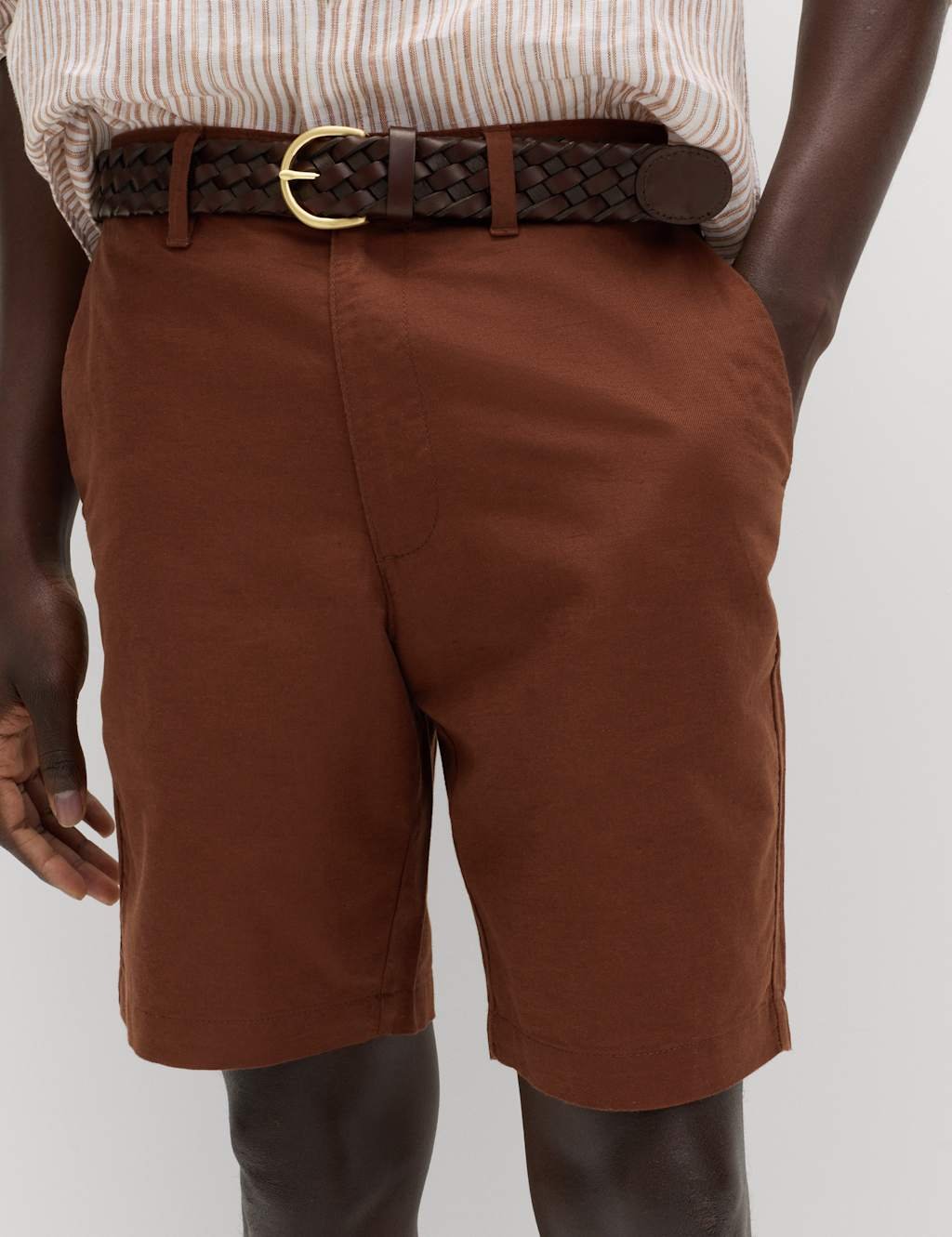 Marks & Spencer M&S Linen Blend Chino Shorts Conker - 2