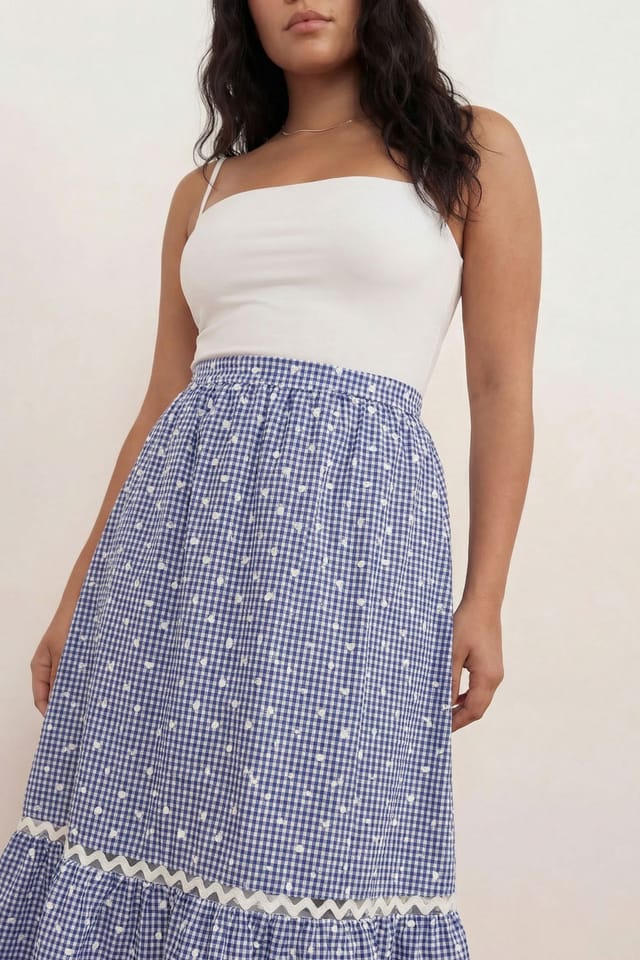 Lovedrobe Lovedrobe Women's Gingham & Polka Dot Midi Skirt in Blue - 2
