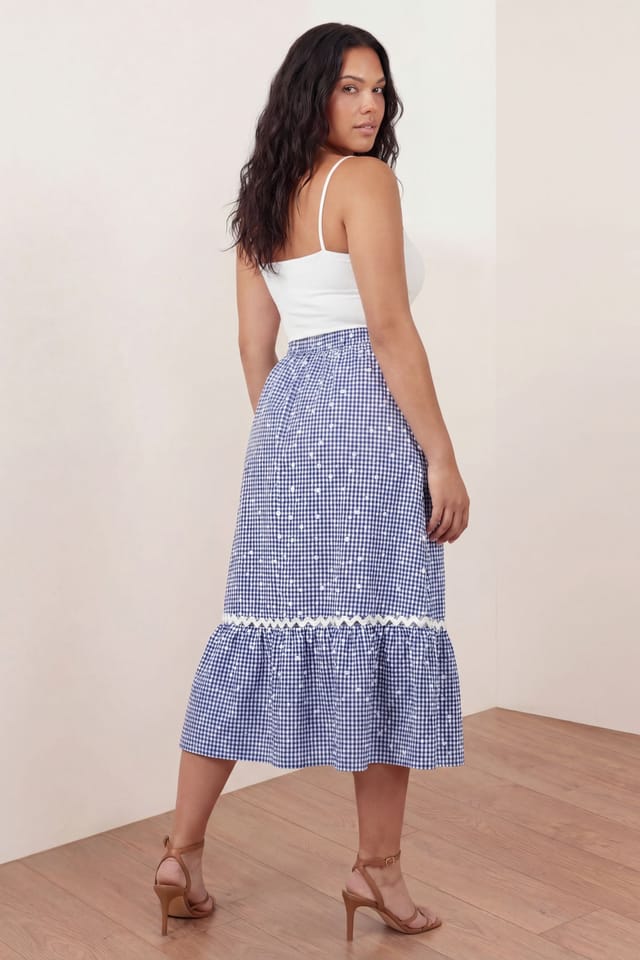 Lovedrobe Lovedrobe Women's Gingham & Polka Dot Midi Skirt in Blue - 3