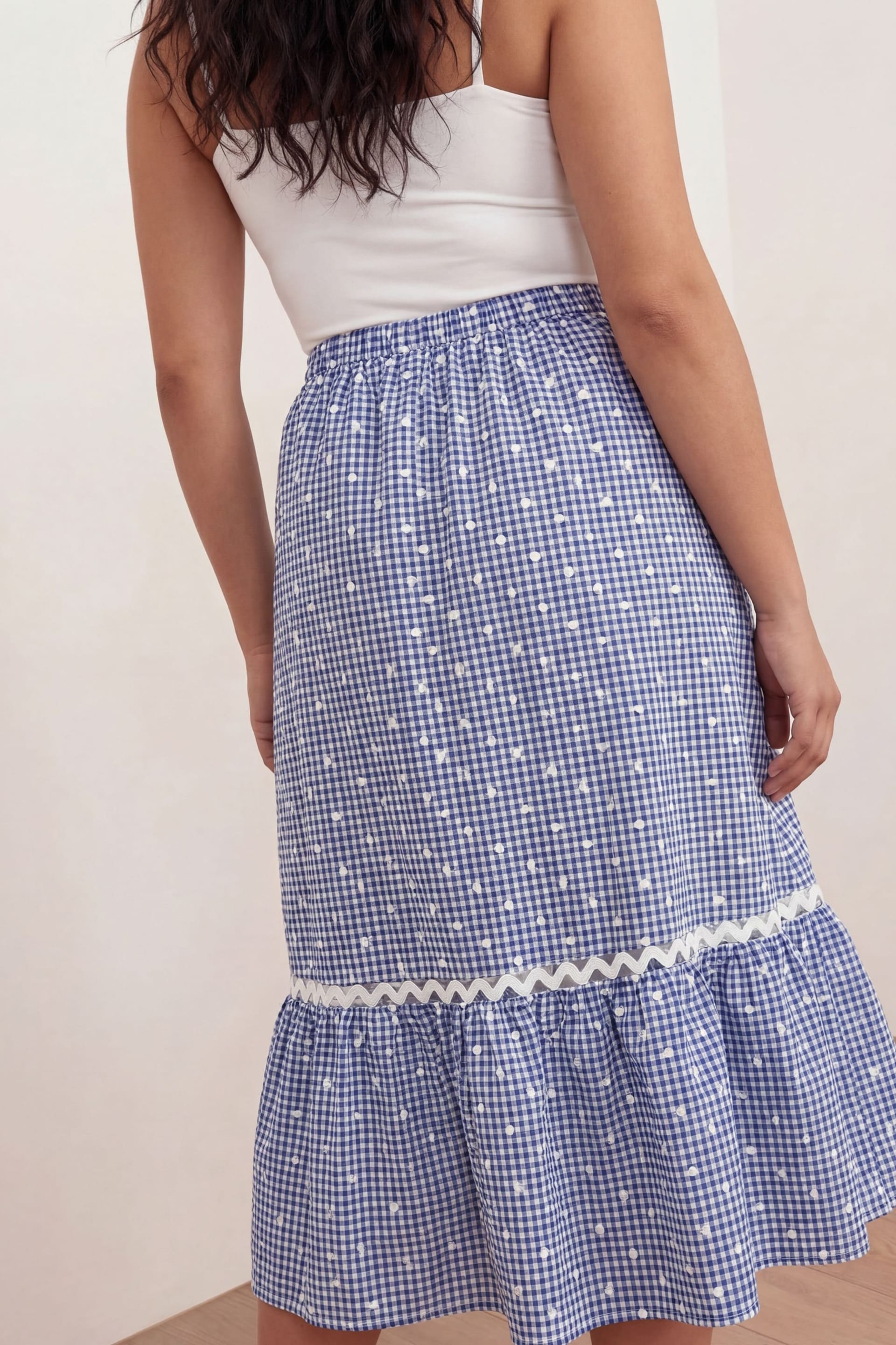 Lovedrobe Lovedrobe Women's Gingham & Polka Dot Midi Skirt in Blue - 4
