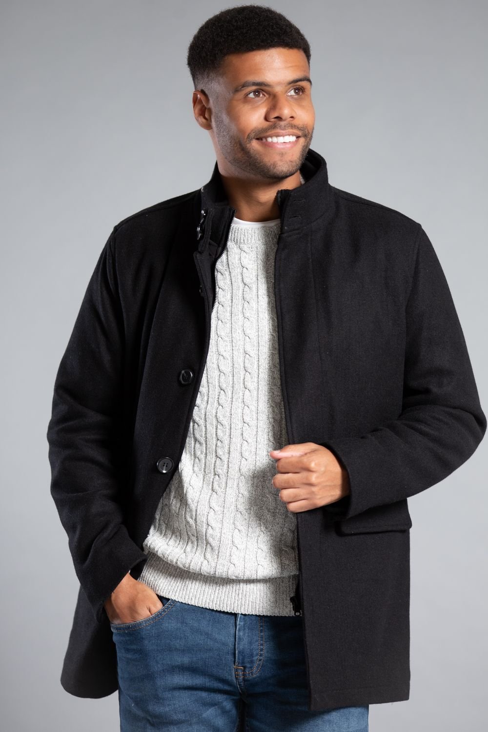 Tokyo Laundry Tokyo Laundry Men's Faux Wool Funnel Neck Jacket with Button Detailing in Black - 2