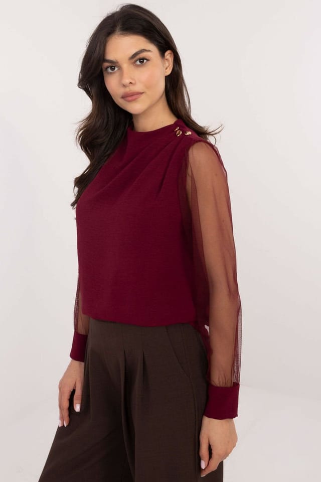 Love Lace Love Lace Women's Elegant Mesh Sleeve Blouse for Office & Events in Red - 2