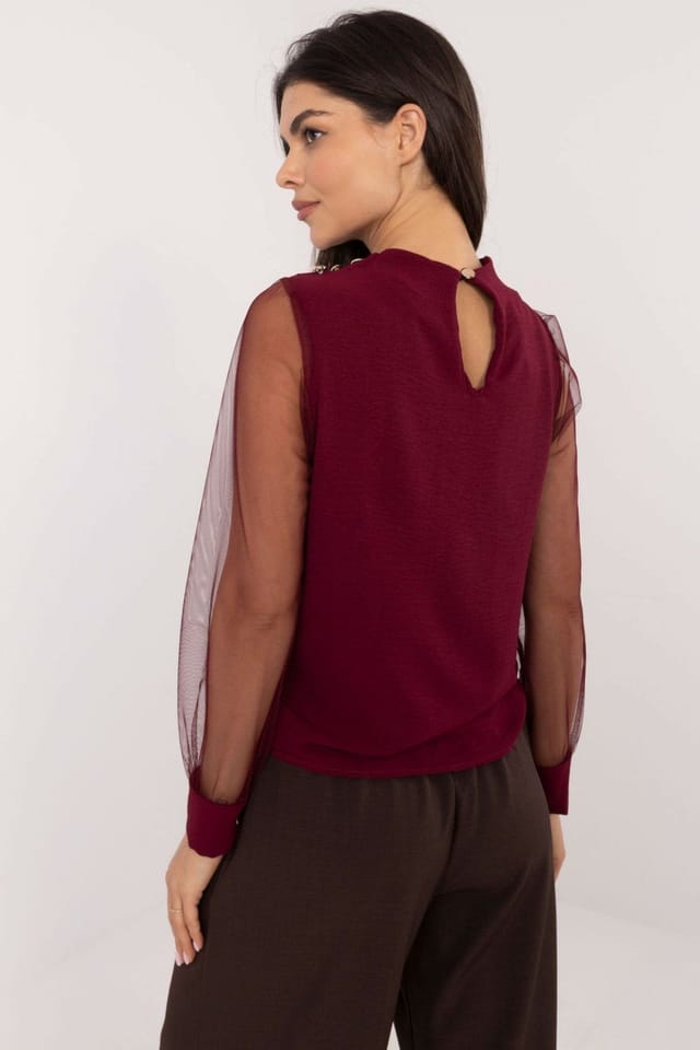 Love Lace Love Lace Women's Elegant Mesh Sleeve Blouse for Office & Events in Red - 3