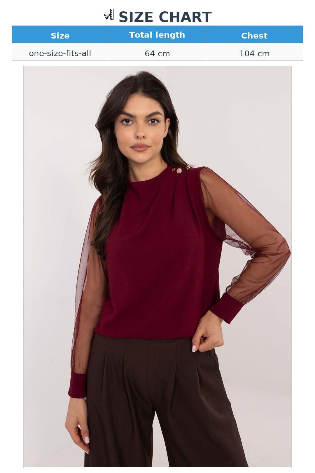 Love Lace Love Lace Women's Elegant Mesh Sleeve Blouse for Office & Events in Red - 4